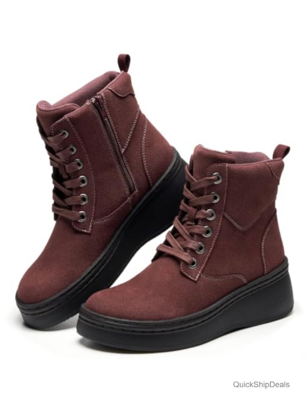 Genuine Suede Ankle Boots Platform Combat Booties Inside Zip
